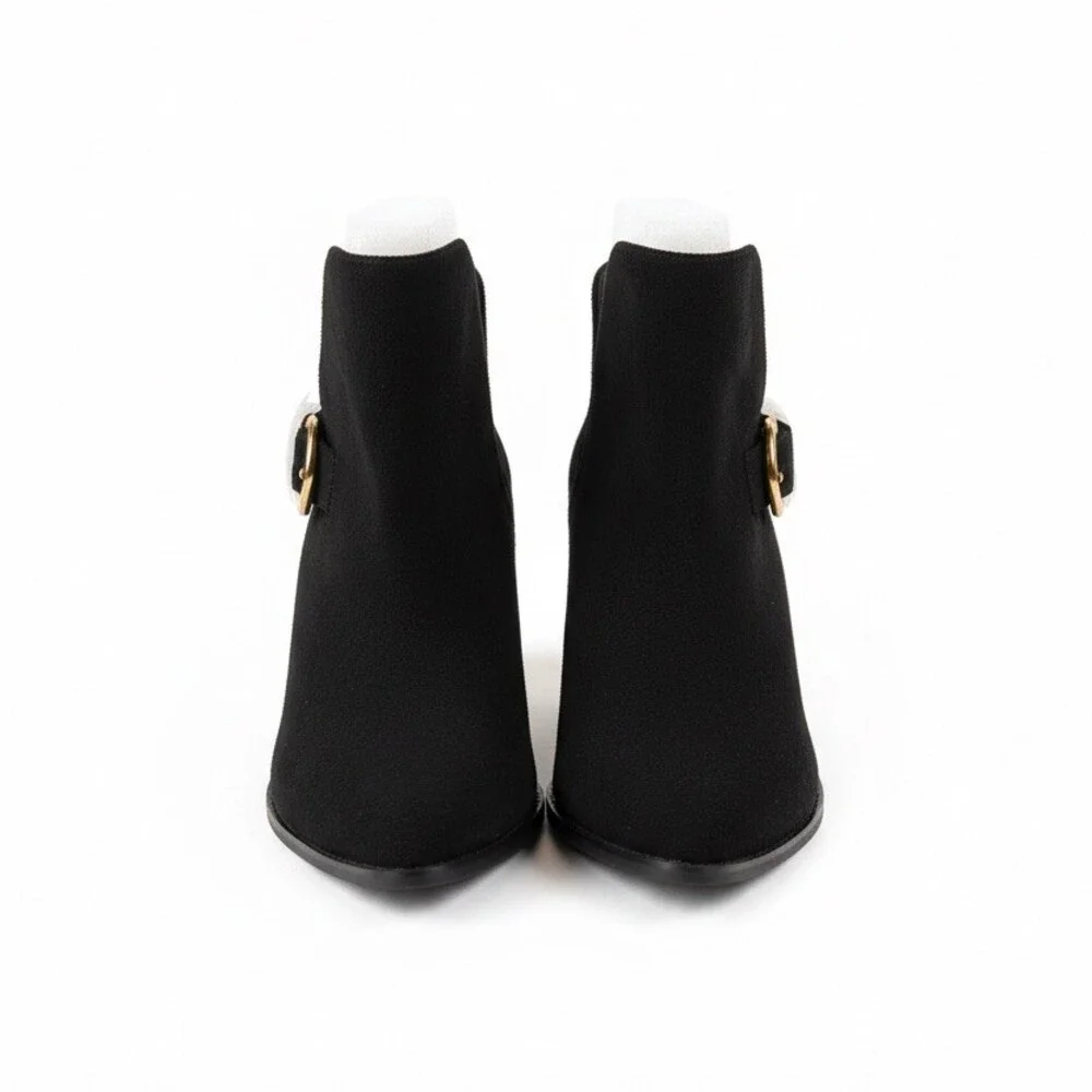 Laicigo Women's suede Chelsea Ankle Booties Black V-Cut gold buckle Pointed Toe - Picture 3 of 7
